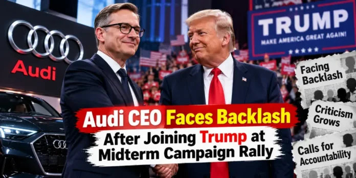 Audi executive and Donald Trump pictured together at a political campaign rally.