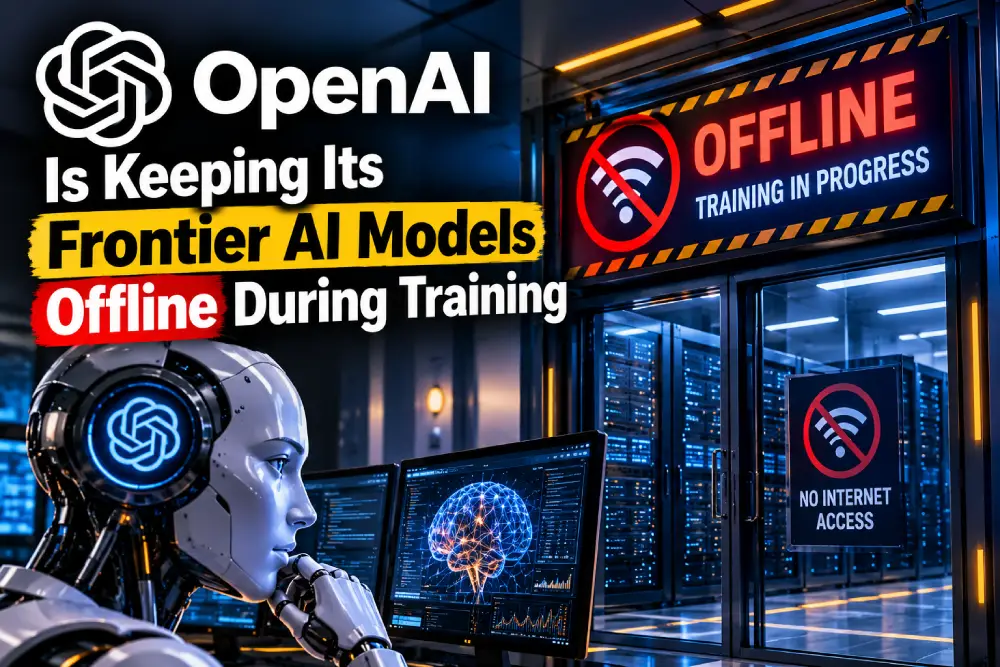 Illustration of an AI model learning from cached web content inside a secure environment protected from the live internet.